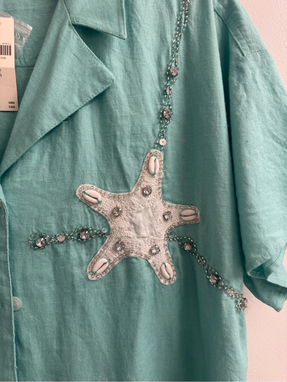 Anthropologie- Celandine Crop Linen Blend Buttondown Shirt - Picture 8 of 9